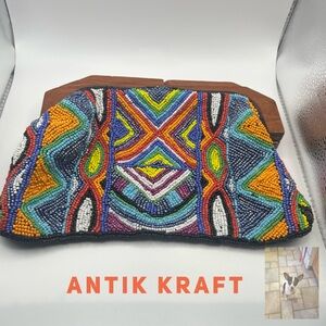 Antik Kraft Heavily Beaded Clutch Purse, Colorful